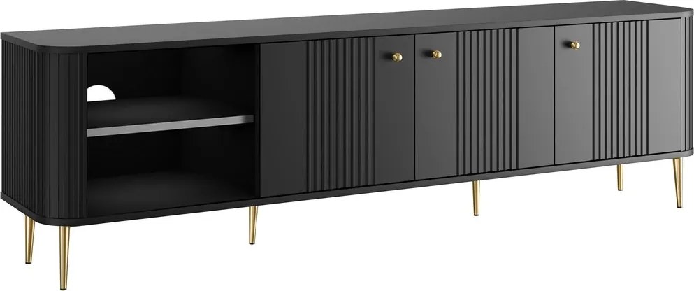 Comodă TV Vesper 3D 187 cm - negru / picioare aurii