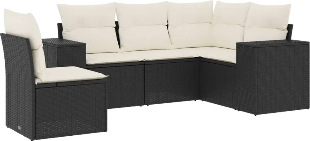 vidaXL Set mobilier de grădină cu perne, 5 piese, negru, poliratan