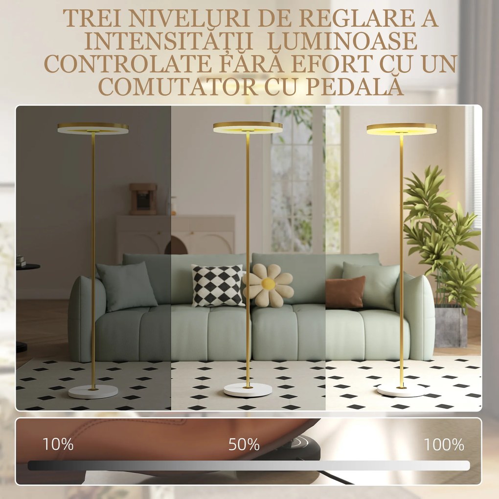 HOMCOM Lampă Pardoseală 3 Trepte Reglabilă, Auriu | Aosom Romania