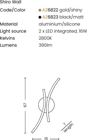 Aplica de perete LED SHIRO auriu