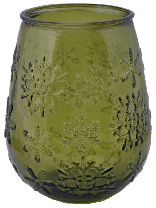 Vaza verde din sticlă cu motiv de Crăciun Ego Dekor Copos de Nieve, înălțime 13 cm