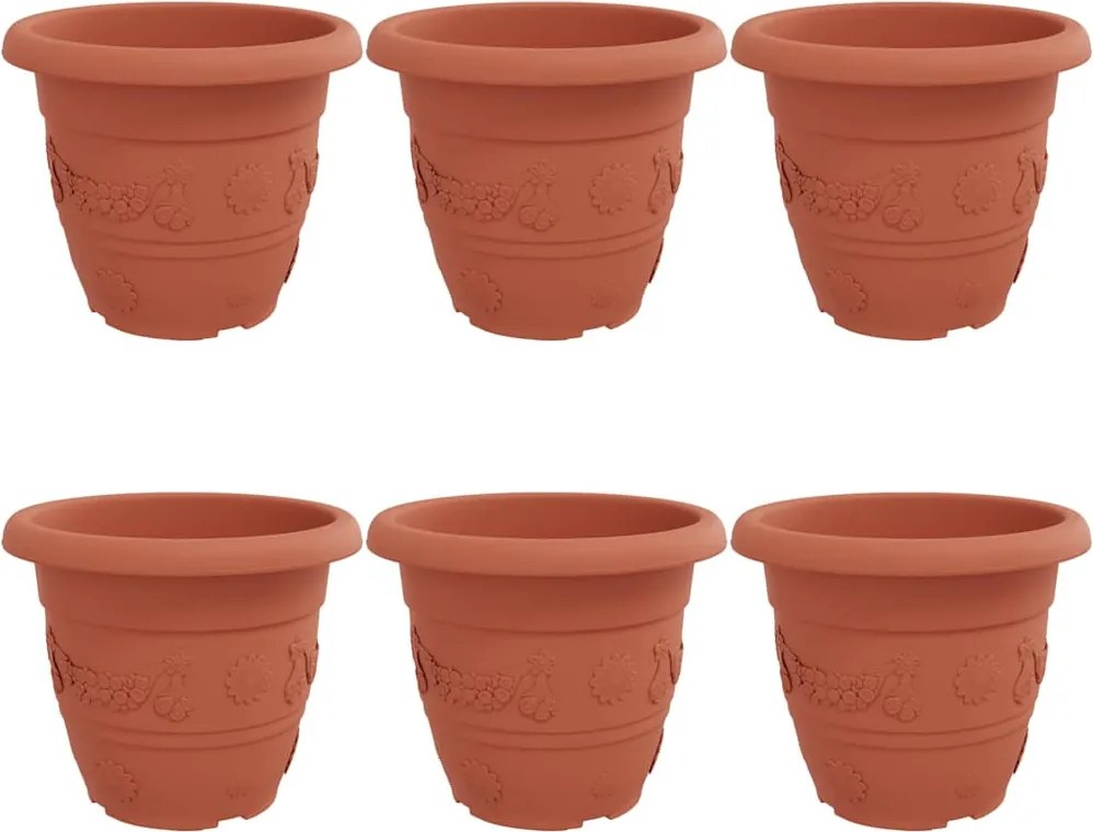 vidaXL Ghiveci rotund pentru flori 6 pcs Roșu cărămidă Ø 26 x 21.5 cm