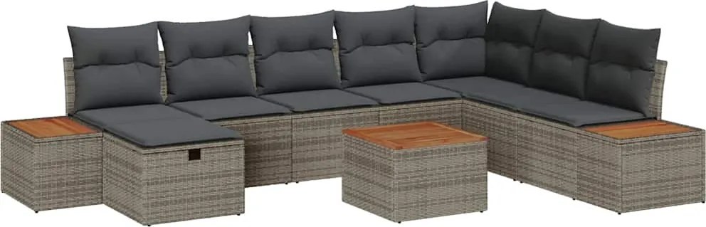 vidaXL Set de canapele pentru grădină cu pernă 9 pcs Gri poliratan