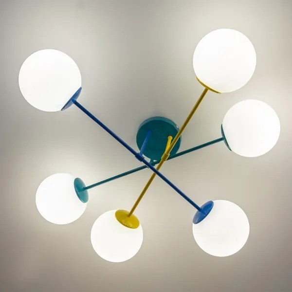 Lustră de tavan MOON, 6 x E27, 15 W, 230 V, turcoaz/galben/albastru