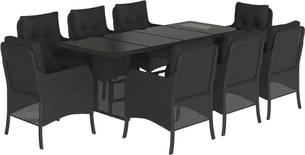 vidaXL Set mobilier de grădină cu perne, 9 piese, negru, poliratan
