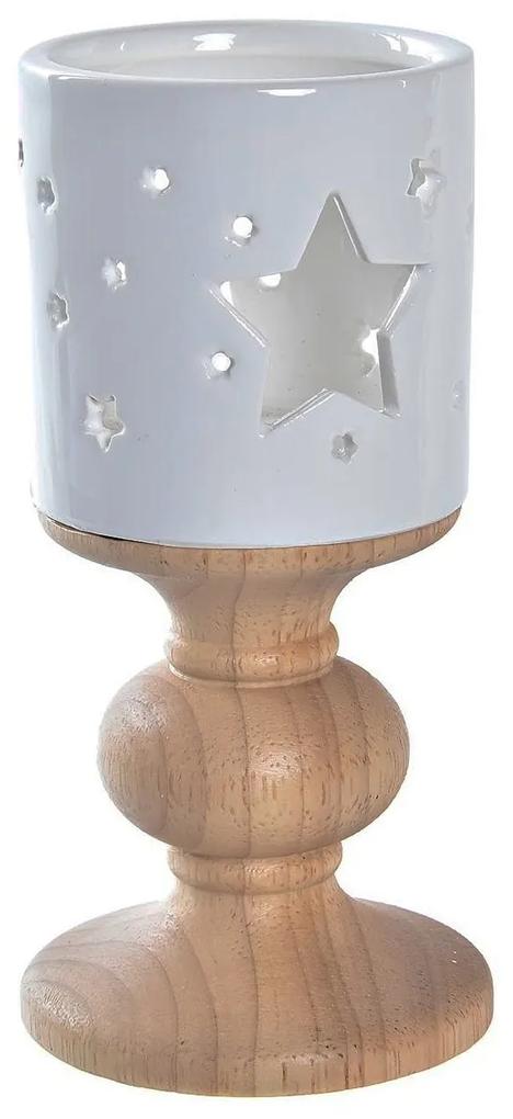 Candela Winter din ceramica si lemn 14 cm