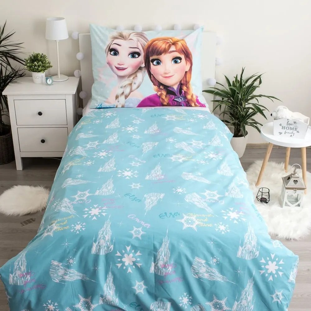 Lenjerie de pat pentru copii din bumbac pentru pat de o persoană 140x200 cm Frozen "Light blue" – Jerry Fabrics