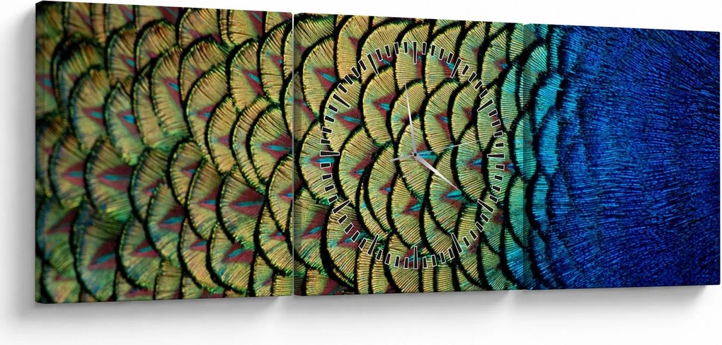 Tablou - Pene de păun (cu ceas) (90x30 cm)