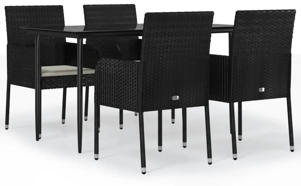 3185145 vidaXL Set mobilier de grădină cu perne, 5 piese, negru, poliratan