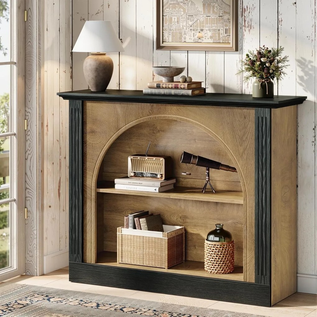 MAM24 - Masa Consola, 110 cm, masuta hol, living, dining, dormitor, Imitatie Semineu - Maro - Negru