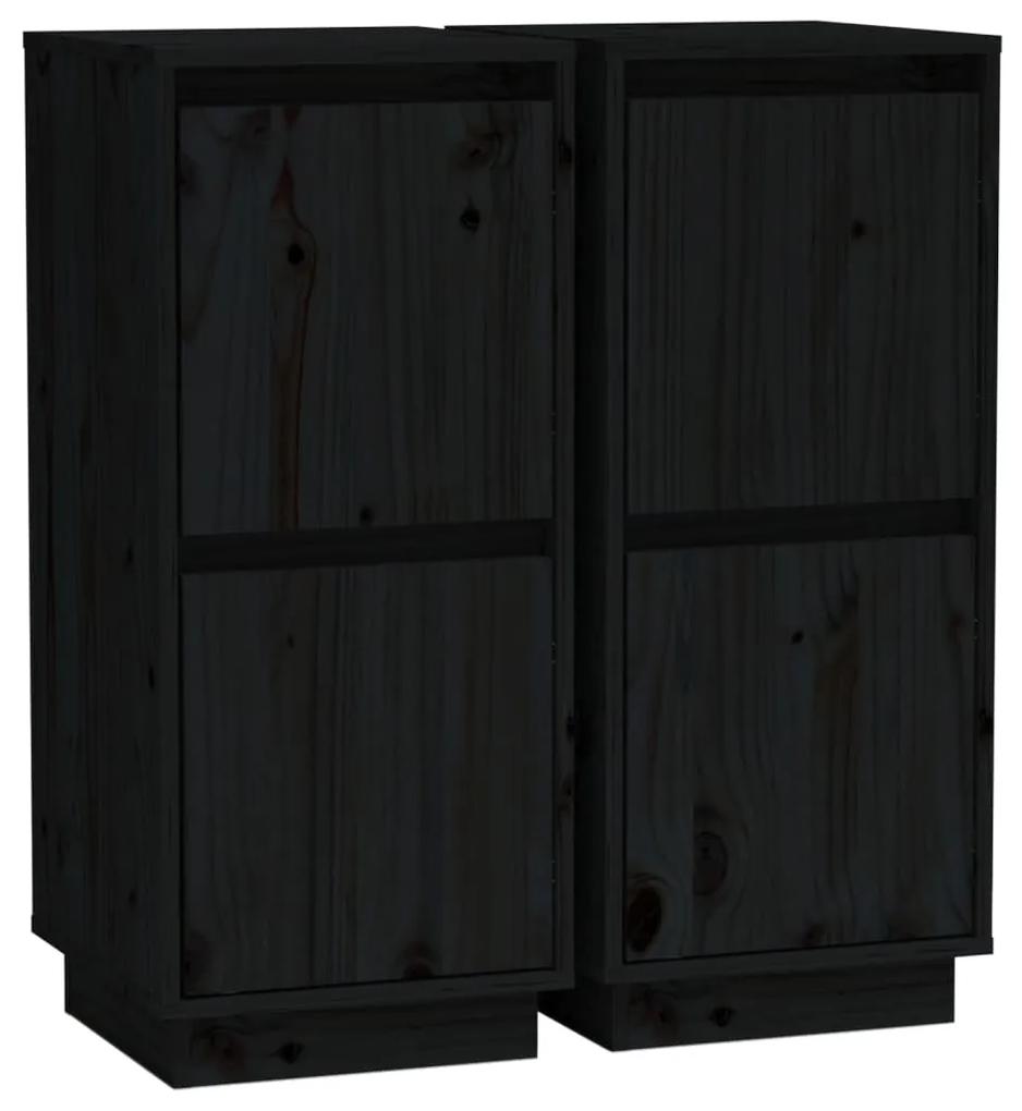813389 vidaXL Servante, 2 buc., negru, 31,5x34x75 cm, lemn masiv de pin