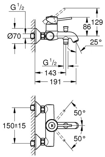 GROHE 23787000 - Baterie de cadă START CLASSIC DN 15, crom lucios