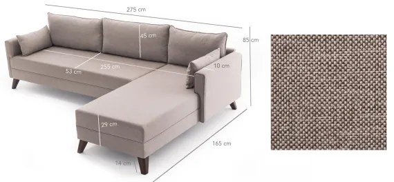 Colțar în L KORFU, crem, pe partea dreaptă