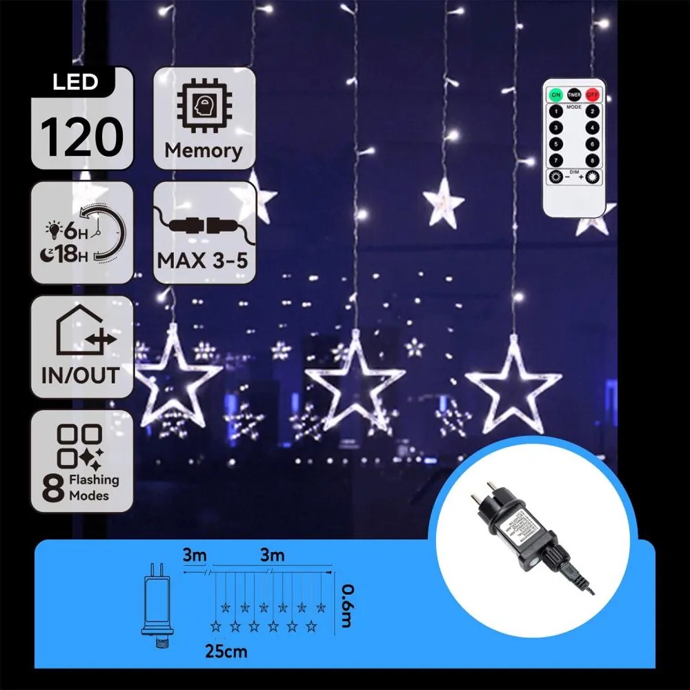 Aigostar - Ghirlandă LED de Crăciun pentru exterior 120xLED/6W/230V/8 funcții 3x0,6m IP44 alb rece+telecomandă