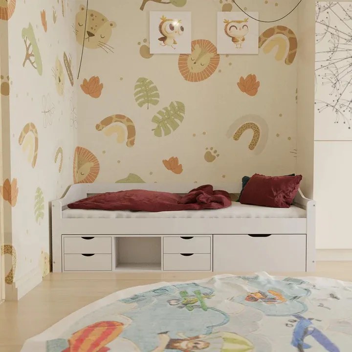Juskys Pat pentru copii Nalu 90x200 cm cu spațiu de depozitare - alb