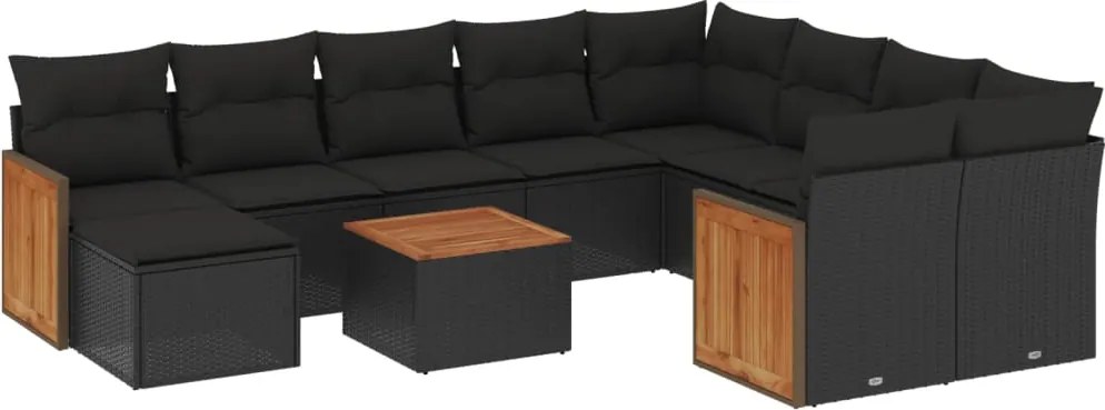 vidaXL Set canapele de grădină cu perne, 11 piese, negru, poliratan