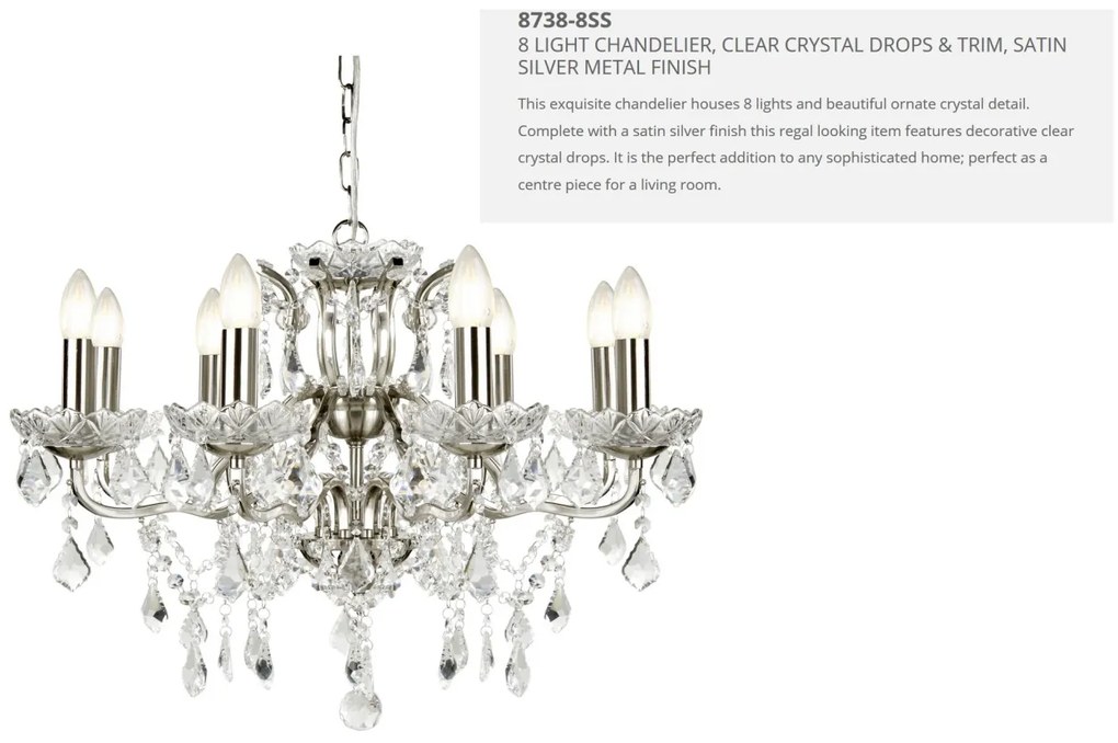 Candelabru stil clasic cu 8 brate Paris argintiu satin 8738-8SS SRT