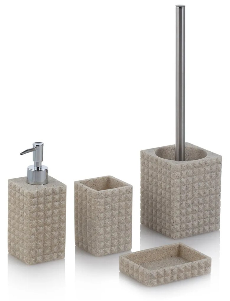 Set 4 accesorii baie NAAMA, Rasina Metal, Crem, 9.5x9.5x37 cm