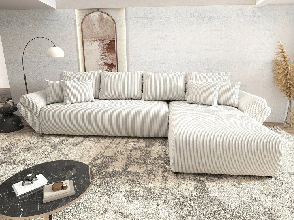 Colțar extensibil dumonde cu ladă de depozitare si sezut confortabil din spuma high-density, Berlin XL Zoom Crem 350x185 cm II