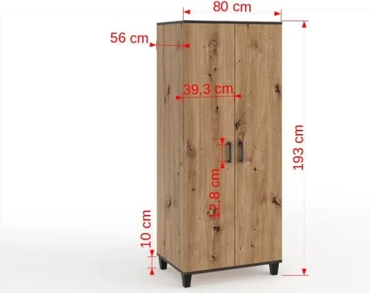 Dulap POLA 12 – 80x56x193 cm – Stejar Artisan