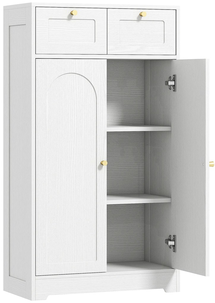 HOMCOM Mobilier de baie mobilier de depozitare cu 2 sertare uși duble arcuite etajere reglabile 60x30x108cm alb | Aosom Romania