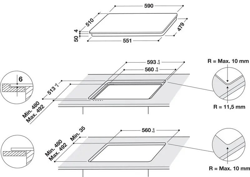 Plita vitroceramica cu inductie incorporabila Whirlpool WS Q2160 NE, 7200W, 4 zone 6th Sense, 9 trepte, Timer, Negru