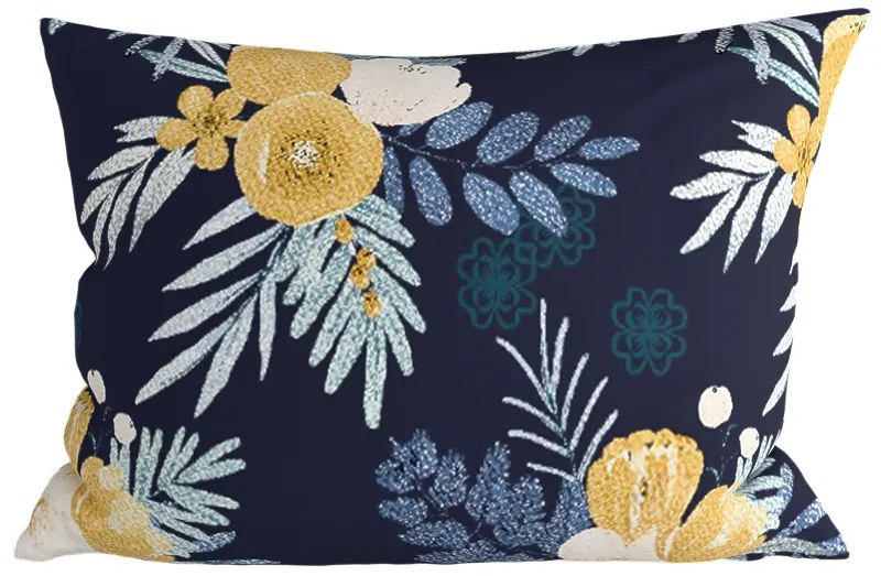 Set de 2 huse decorative pentru perne din microfibra FLOWERISH 50x70 cm, albastru inchis