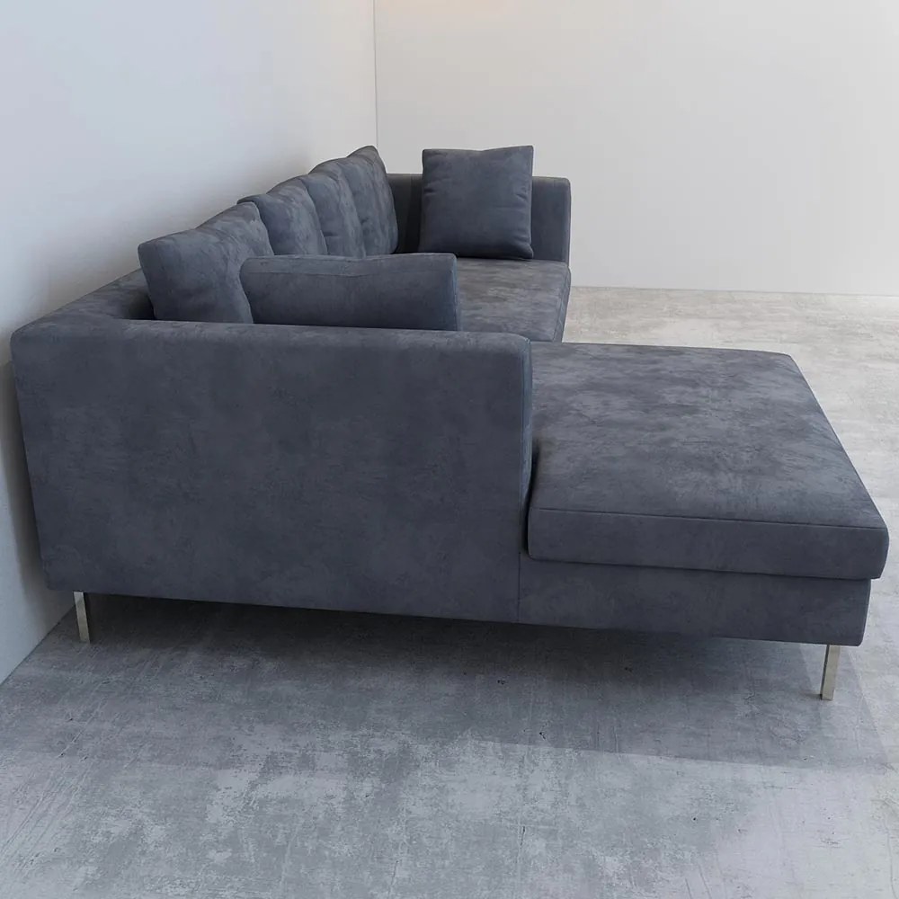COLTAR CATIFEA LUX CONCEPT, 240X160X69 CM, CULOARE GRI INCHIS, MONTAJ DREAPTA, SEZUT SPUMA, CADRU LEMN, PICIOARE INOX, PERNE INCLUSE