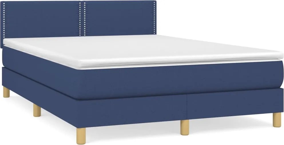vidaXL Pat box spring cu saltea, albastru, 140x200 cm, textil