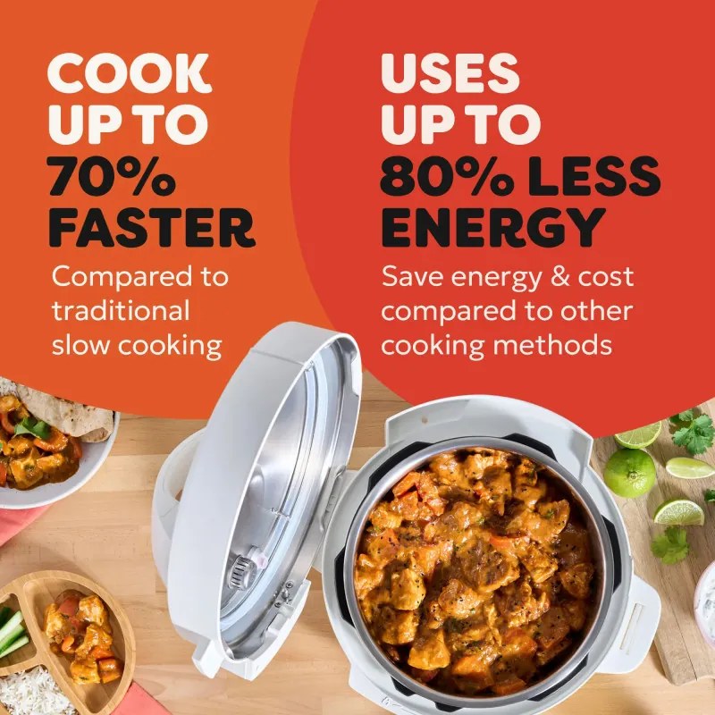 Resigilat: Multicooker Instant Pot Classic Mini 140800801, 800 W, 3,8 l, 7 programe, Butoane „Favorite”, Ecran LCD, Otel inoxidabil, Alb
