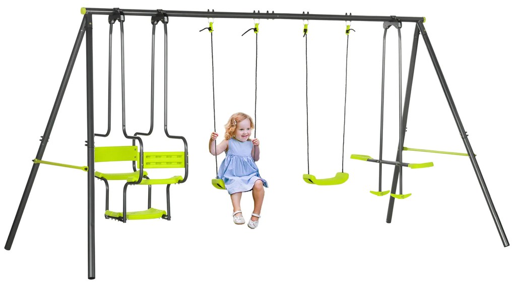 Outsunny Balansoar 4 agrafe portico cu balansoar - dim. 3,55L x 1,84l x 1,86H m metal epoxid anticoroziv PE Gri | Aosom Romania