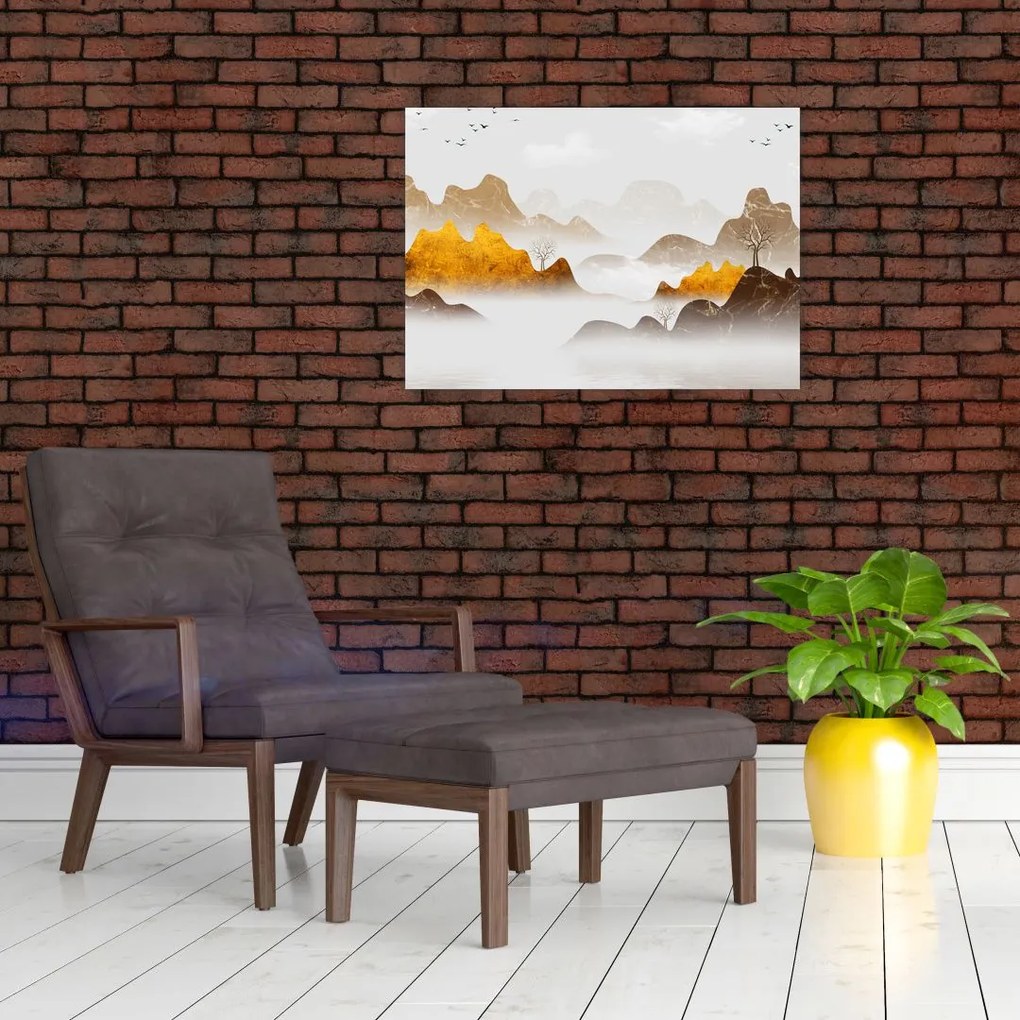 Tablou pe sticlă - Munții în ceață (70x50 cm)