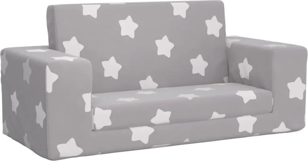 vidaXL Canapea extensibilă copii 2 locuri gri deschis/stele pluș moale