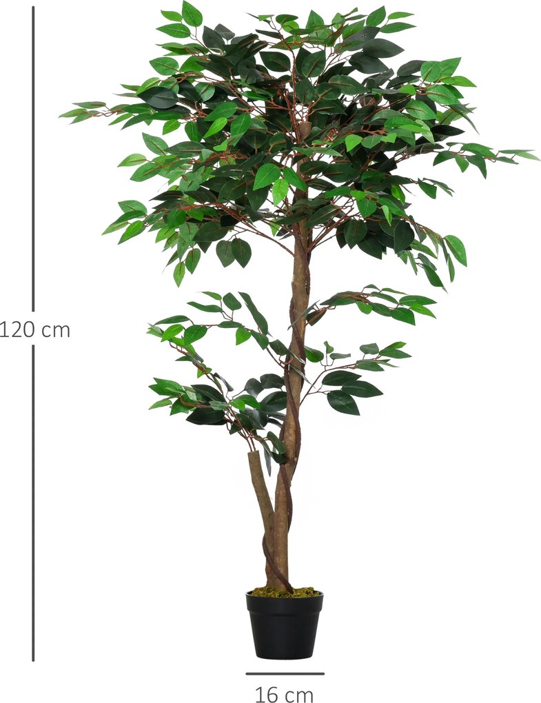 Outsunny Plantă Artificială Arbore de Ceai cu 546 de Frunze Realistice și Ghiveci de Ciment 120 cm Verde | Aosom Romania