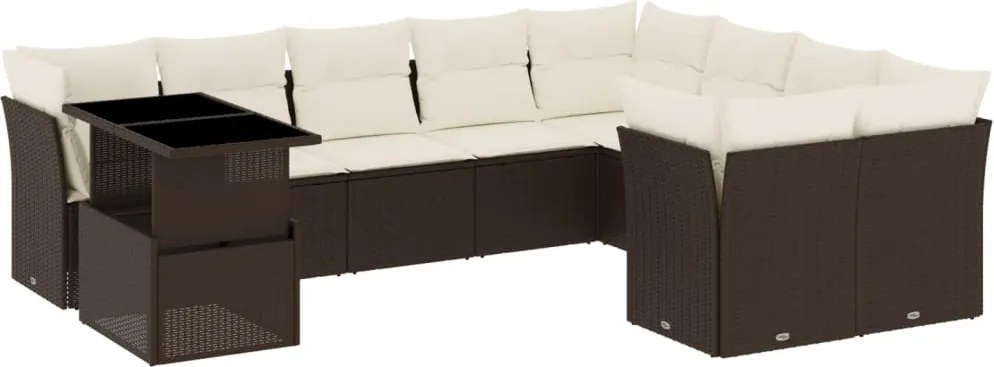 vidaXL Set canapele de grădină cu perne, 10 piese, maro, poliratan
