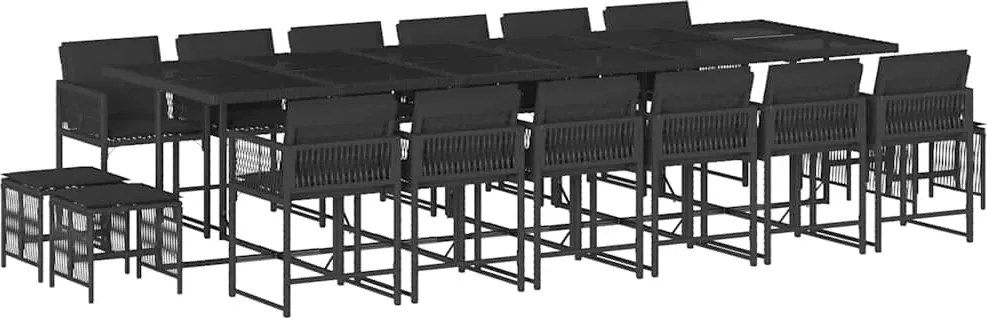 vidaXL Set mobilier de grădină cu perne, 17 piese, negru, poliratan