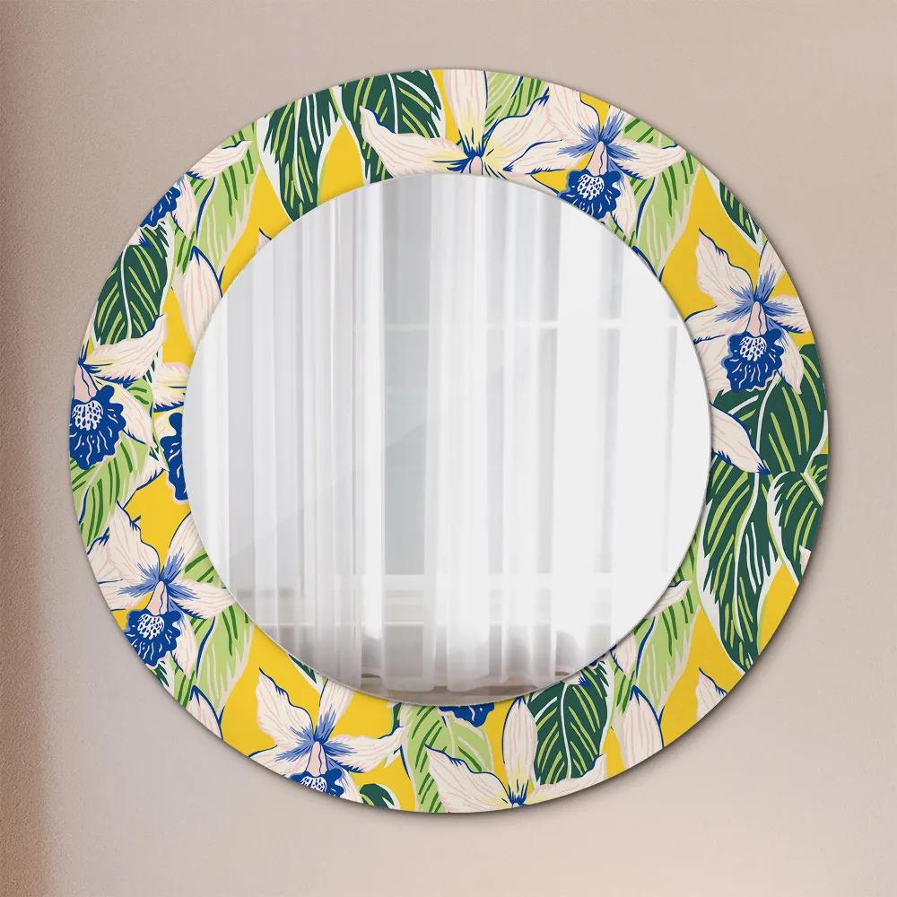 Oglinda rotunda imprimata Orhidee albastre și galbene