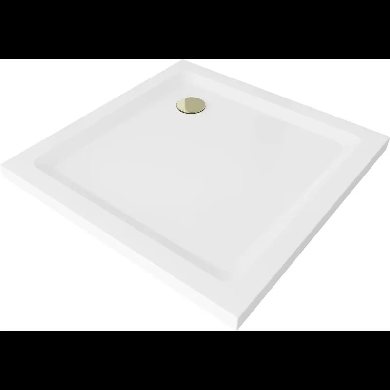 Mexen Flat cadă pentru duș pătrată slim 90 x 90 cm, Albă, sifon Aurie - 40109090G