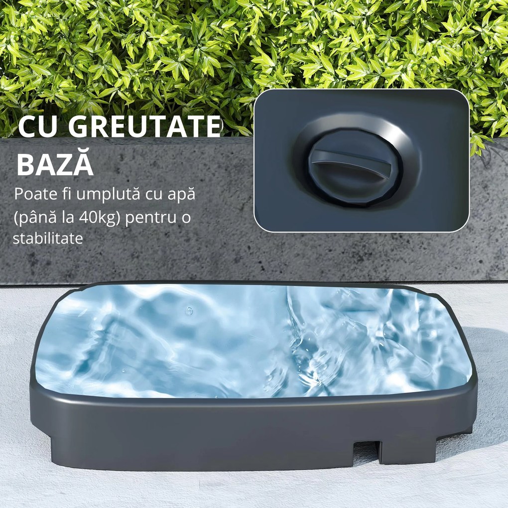 Outsunny Umbrelă Suspendată cu Bază Greutăți și Acoperiș Dublu pentru Grădină, Umbrelă Suspendată Pătrată cu Manivelă și Unghi Reglabil, Gri Închis | Aosom Romania