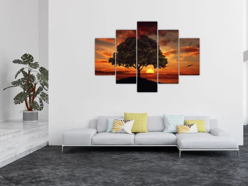 Tablou cu pomi și apus de soare (150x105 cm)