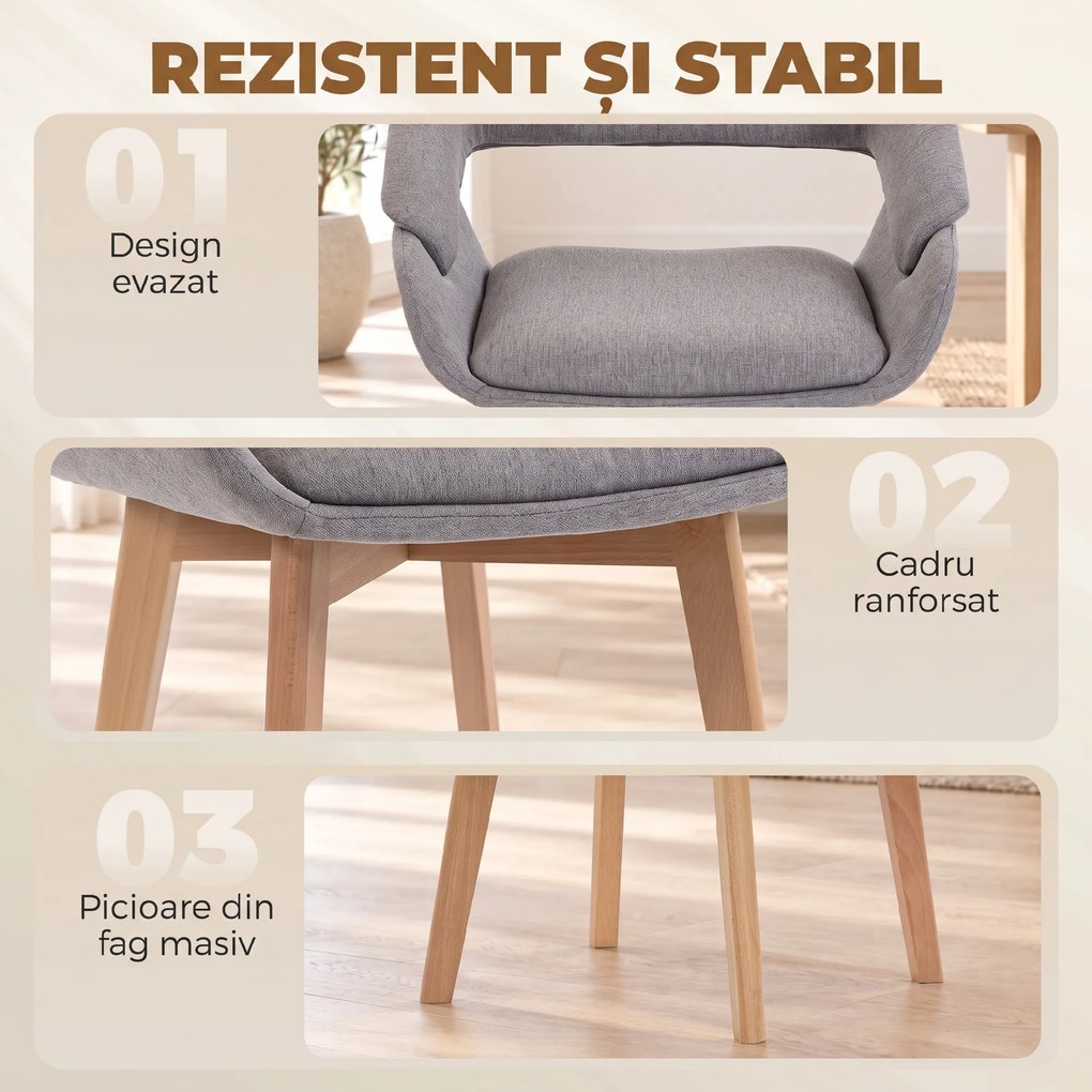 HOMCOM Set 2 Scaune Dining Ergonomice din Material Gri Deschis | Aosom Romania