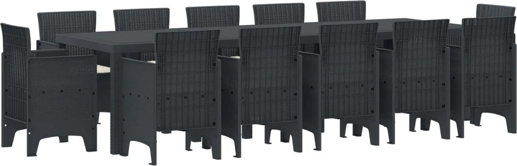 vidaXL Set de masă pentru grădină cu pernă 13 pcs Antracit Polyrattan