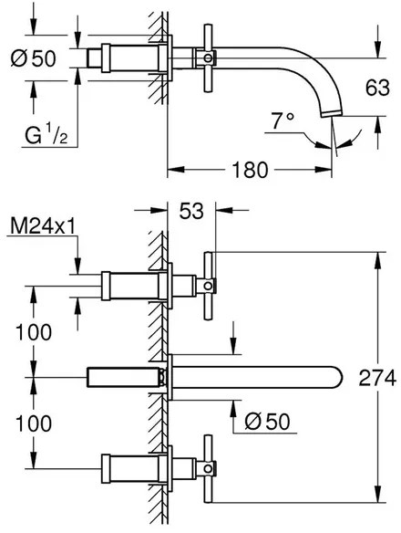 Baterie lavoar incastrata Grohe Atrio 3 elemente crom