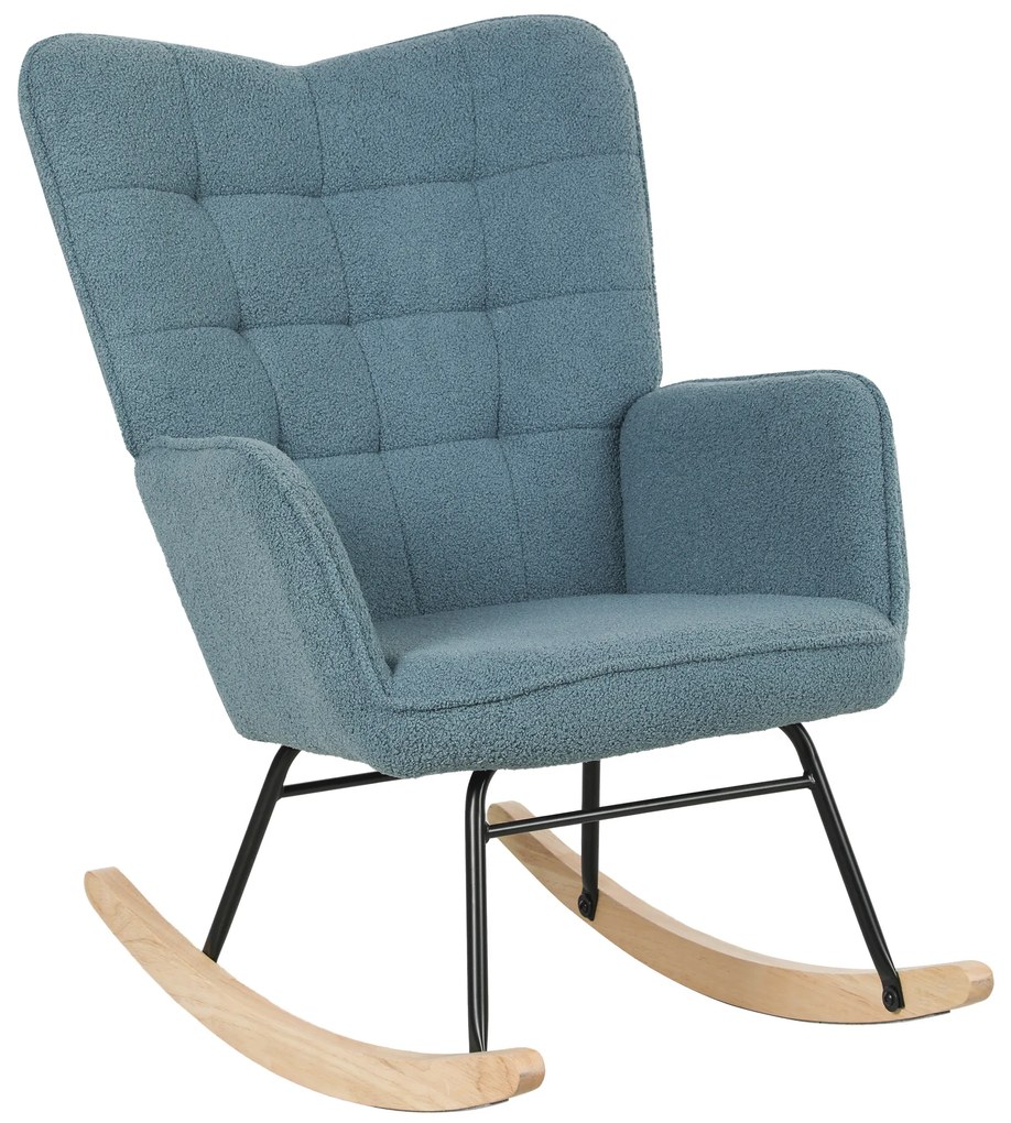 HOMCOM Fotoliu cu leagăn, formă ergonomică, leagăne din lemn solid, până la 120 kg, Albastru deschis | Aosom Romania