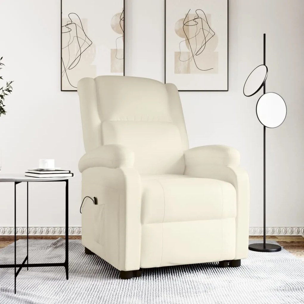 3110865 vidaXL Fotoliu cu ridicare, crem, piele ecologică