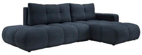 Colțar extensibil tapițat ALMADA, cu spațiu de depozitare, în formă de L, cu orientare pe partea dreaptă, albastru