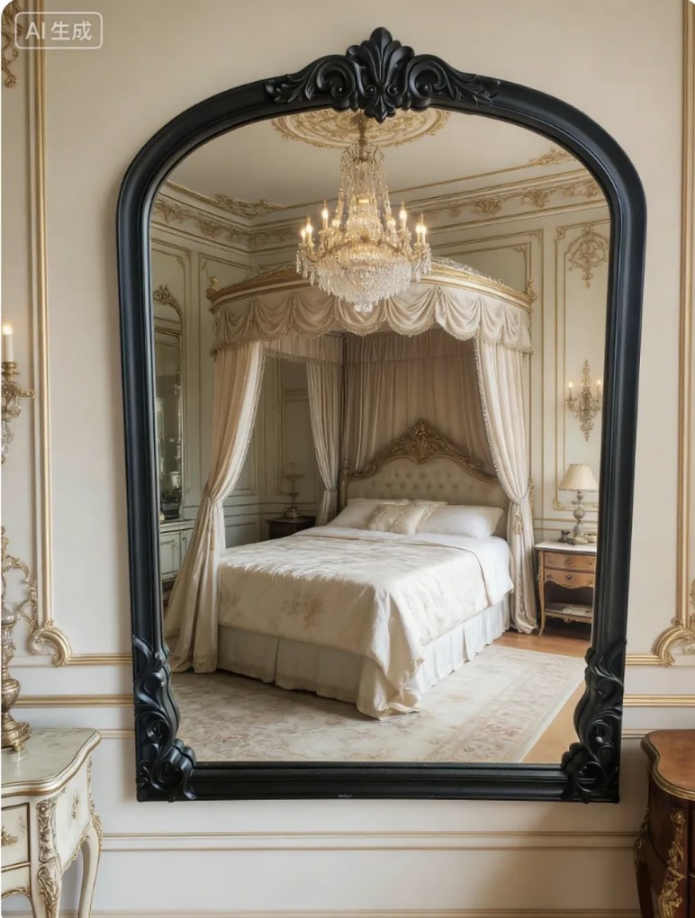 Oglindă decorativă de perete, ramă neagră, 60x90 cm