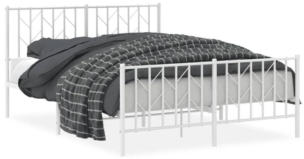 374504 vidaXL Cadru pat metalic cu tăblie de cap/picioare , alb, 140x190 cm