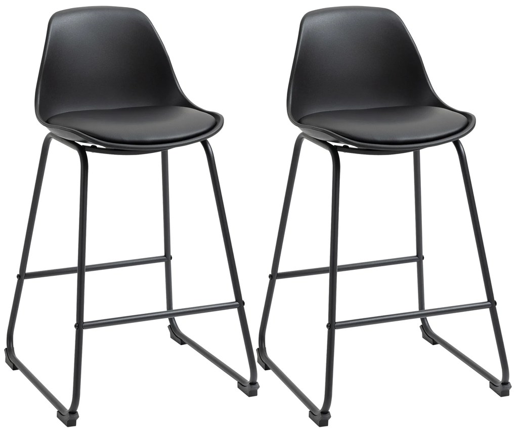 Scaune de bar, set din 2 piese cu scaun tapitat cu Protectie anti-alunecare, PU si otel, 43x43x97,5cm, negru HOMCOM | Aosom RO