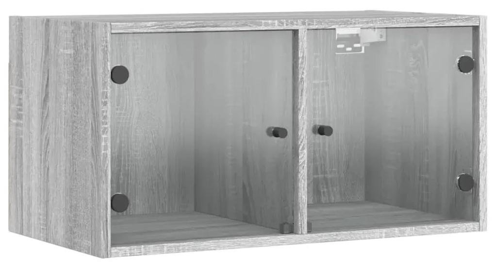 836507 vidaXL Dulap de perete cu uși din sticlă, gri sonoma, 68,5x37x35 cm